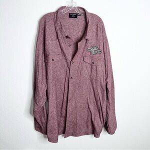 Harley Davidson Shirt Men 5XL  Burgundy Soft Button Up Motorcycle Long Sleeve E